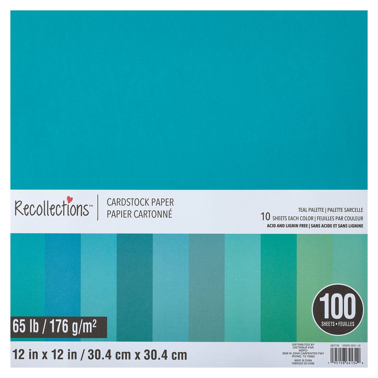 9 Packs: 100 ct. (900 total) Teal Palette 12" x 12" Cardstock Paper by Recollections™